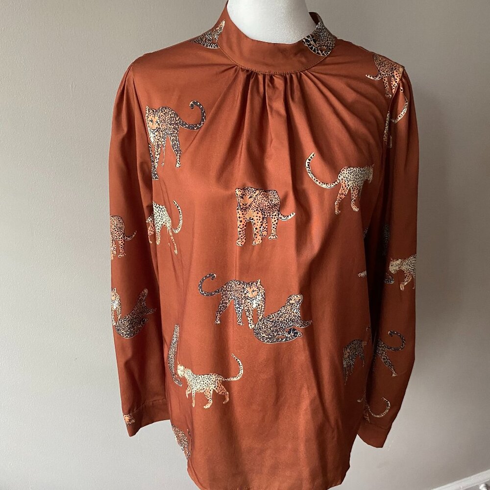 SHEIN Animal Print Long-Sleeve Blouse - Size Small